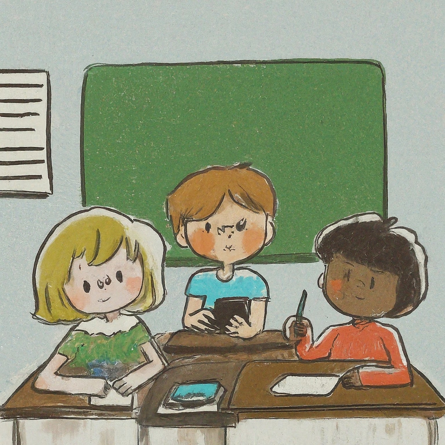 enfant à l'école avec des calculettes
