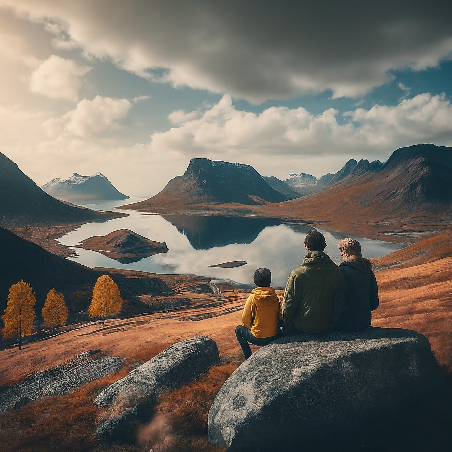 Un couple et un enfant contemplent l'horizon en Suède.